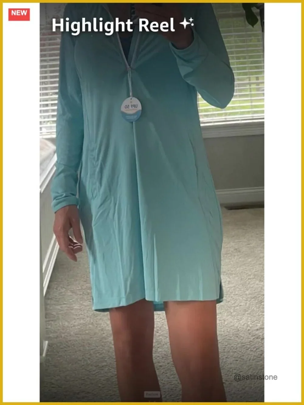 UPF 50 Long Sleeve Hooded Swim Cover Up Dress with Pockets Quick Dry Sun